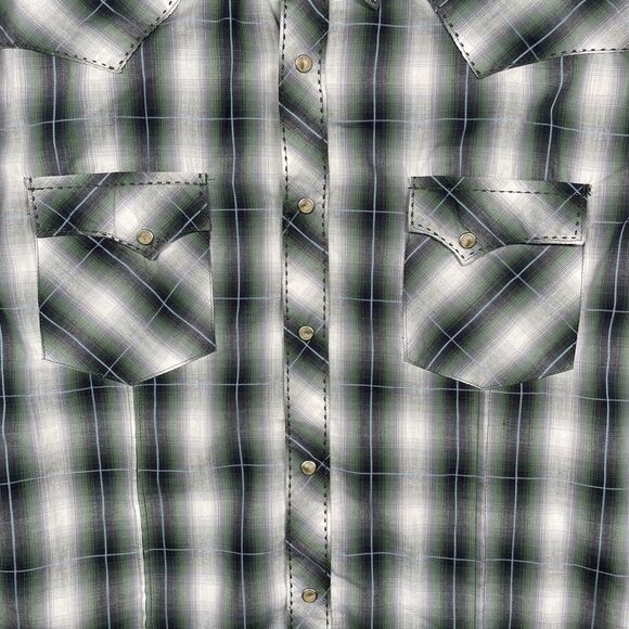 Wrangler Shirt Mens XL Pearl Snap Western Cowboy Rockabilly Plaid‎ Green Rodeo - Picture 6 of 10